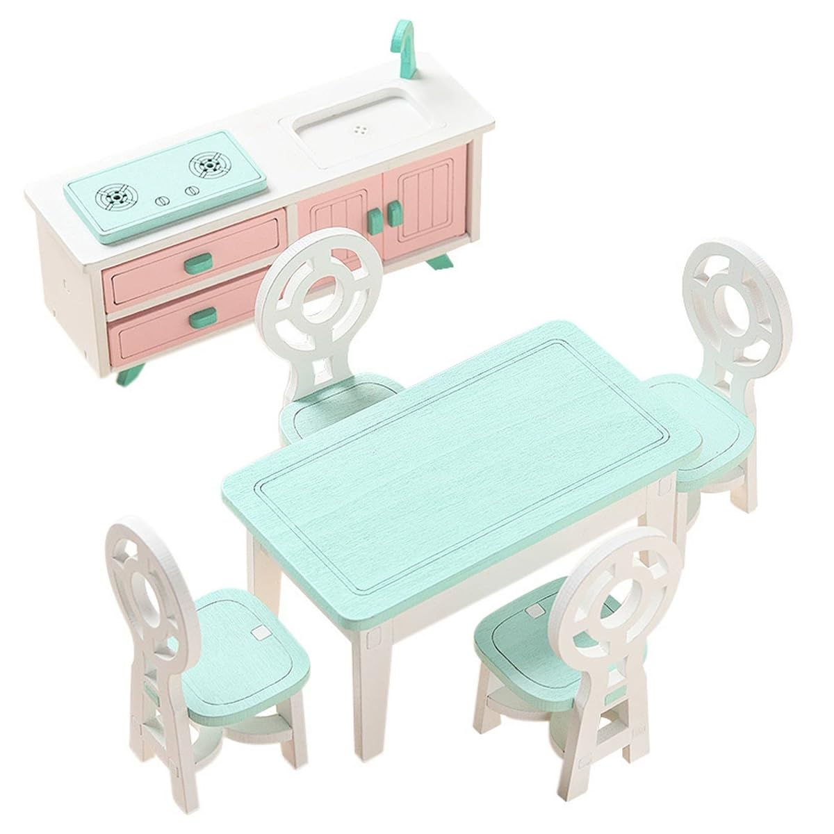 WANGCL 6 Pcs Mini Dining Room Furniture Dollhouse Cabinet Furniture Kitchen Set Props Ornament Solid Wood Miniature Kitchen Decoration Set