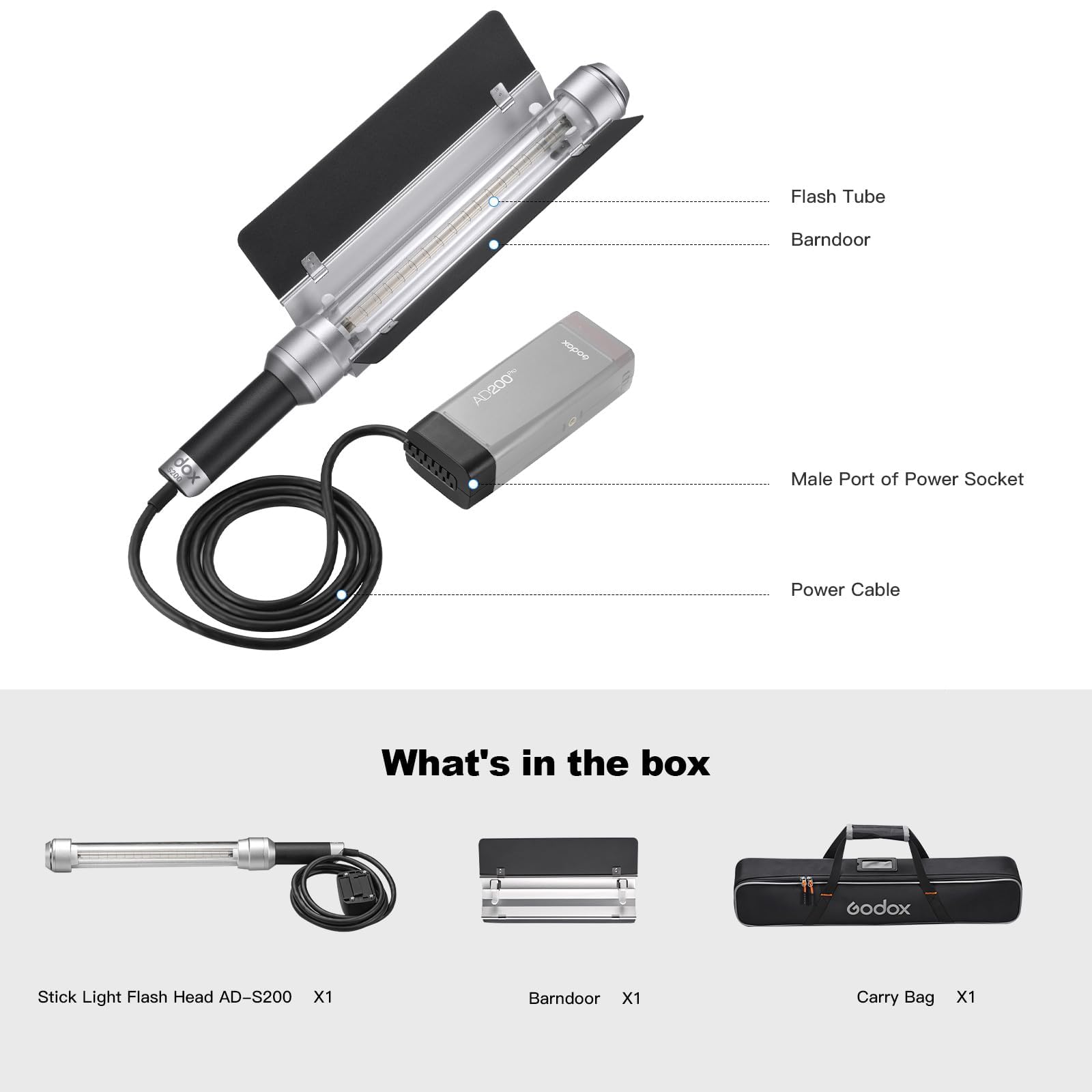 GODOX AD-S200 Stick Flash pour flashs AD200/AD200Pro, godox ad s200 stick light