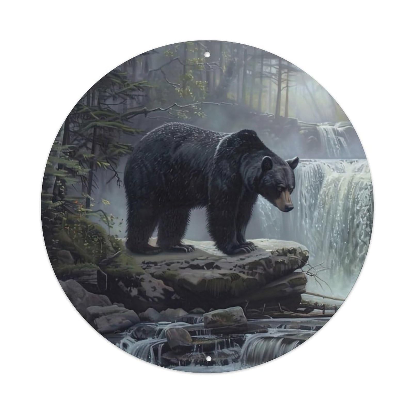 Animal Black Bear Under The Waterfall Metal Tin Sign