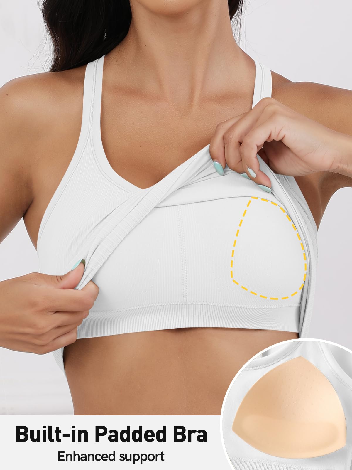 Tpleetkee Workout Tank Tops Women Crop Tops with Built in Bra Ribbed Seamless Yoga Racerback Tank Shirts XL White