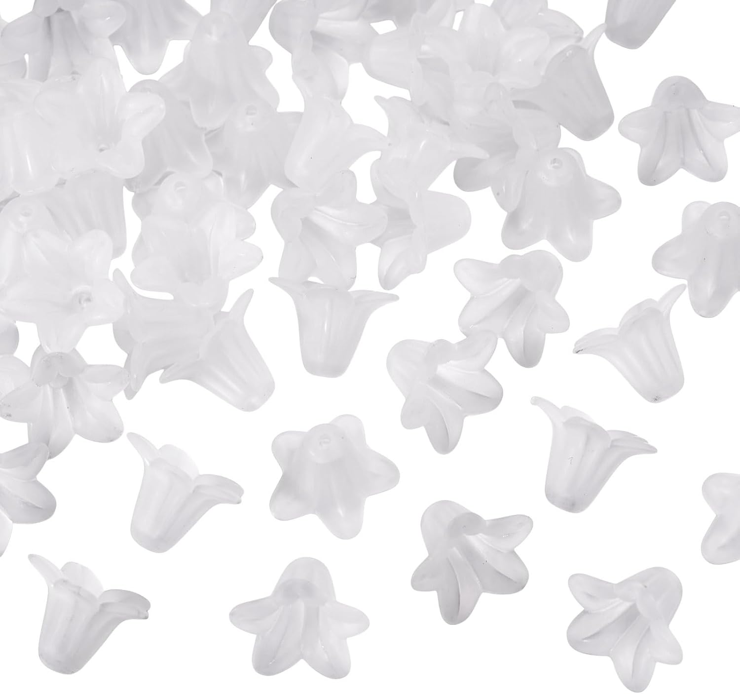 Crafans 50Pcs Acrylic Trumpet Flower Beads Caps Frosted White Flower Charms Bell Floral Pendants Floral Spacer Beads End Caps for Angel Wing Charms Jewelry Making Supplies - Image 9