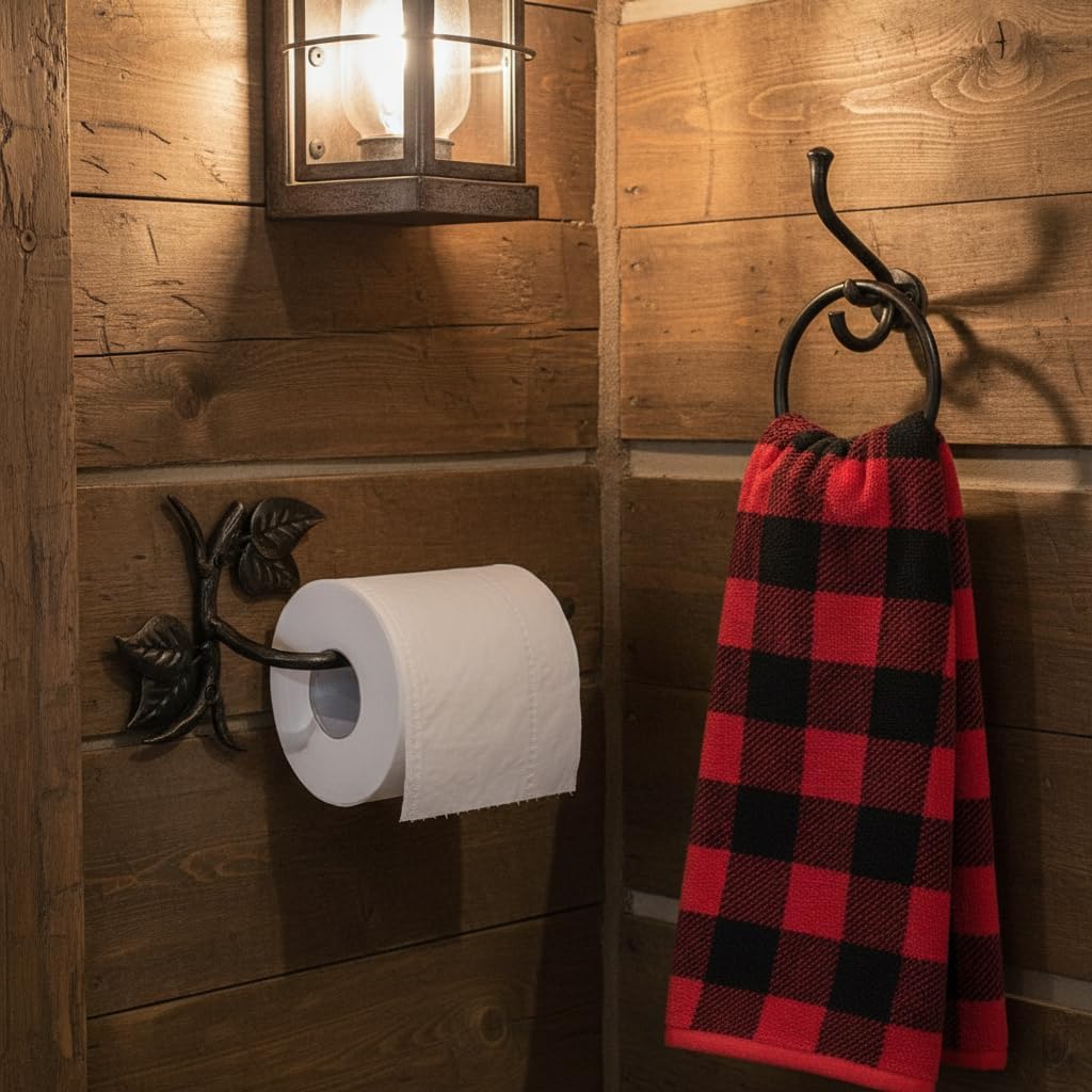 Comfy Hour 9" Black Antique Vintage Cast Iron Leaf Tissue Holder, Rustic Figurine Style Home Decor, Wall Mounted Metal Toilet Paper Hanger