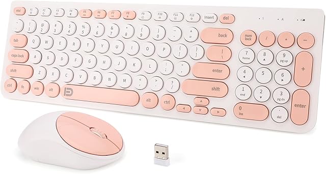 Brynnl Wireless Keyboard and Mouse Set, 2.4G Full Size Wireless Mouse and Keyboard Combo with Nano USB Receiver, USB Keyboard Silent Mouse Set for PC Laptop Windows XP/7/8/10, Vista, etc. (Pink)