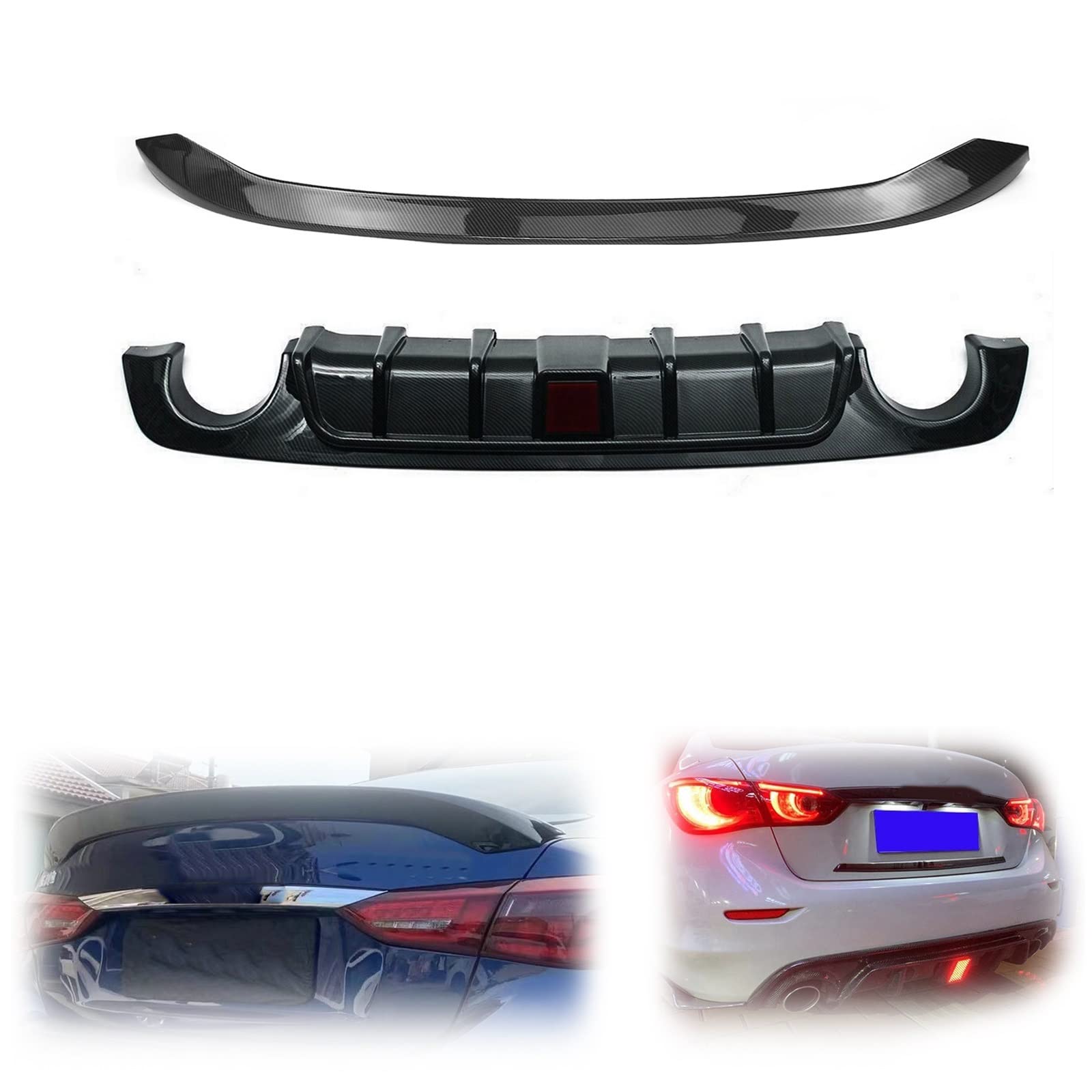Diffuseur arrière LED et spoiler pour Infiniti Q50 2018-2023 style carbone