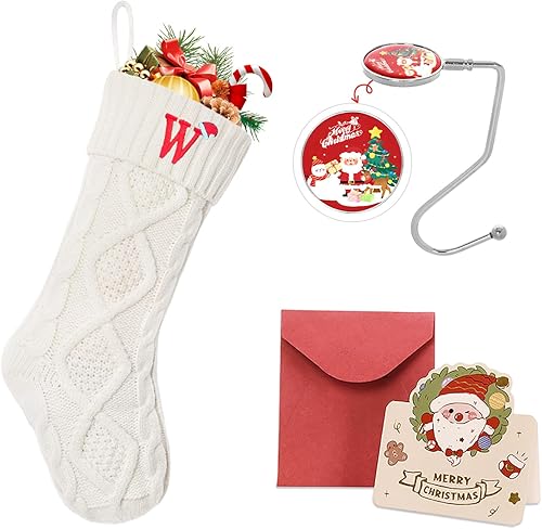 Miniatura 195 de Ulico Medias de Navidad con iniciales, calcetines de Navidad de punto con monograma bordado grande de 18 pulgadas, calcetín de Navidad para niños