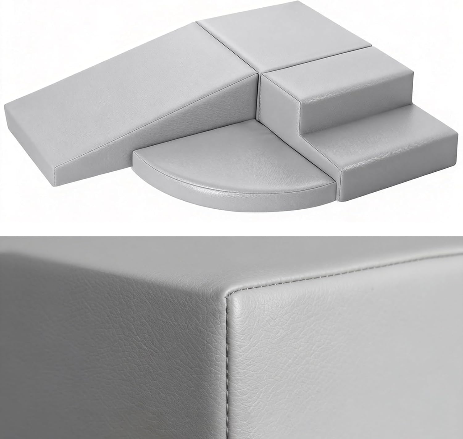 4-Piece PU Leather Baby Foam Climbing Blocks for Toddlers - Soft Play Climbing Toys for Toddlers - Foam Climbing Set for Crawling and Sliding Indoor (Gray)