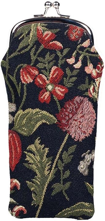 Signare Tapestry Glasses Case for Women Eyeglass Case in Morning Garden Black Design GPCH-MGDBK