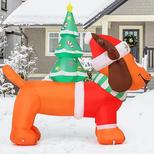 Miniatura 3 de COMIN Inflables de Navidad de 4 pies para perro con sombrero de cuerno, decoración al aire libre, árbol de Navidad inflable con LED integrados para
