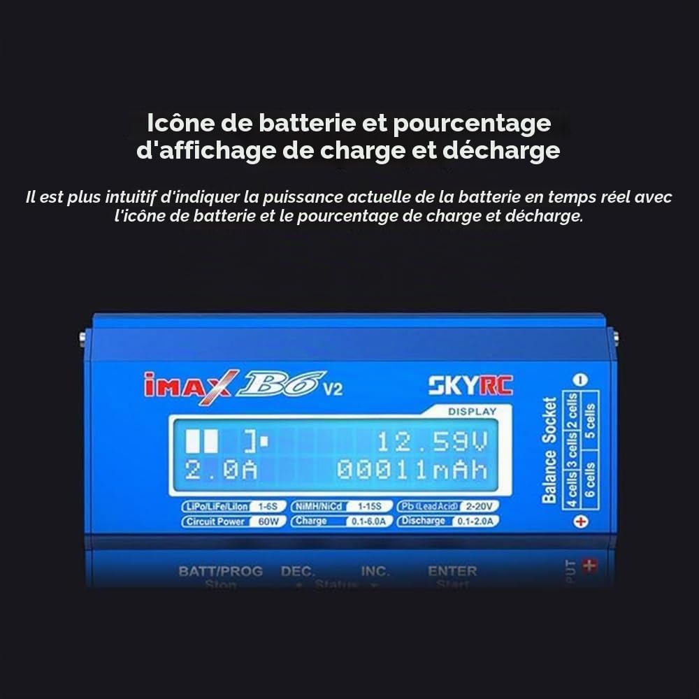 iMAX B6 V2 DC 60W X60T Chargeur de Batterie RC Multifonction Equilibrium Adaptateur pour 1S-6S LiPo Li-ION Life LiHV, 1-15S NiCd NiMh DJI Mavic Inspire Intelligent Voiture Airsoft Jouet Accu