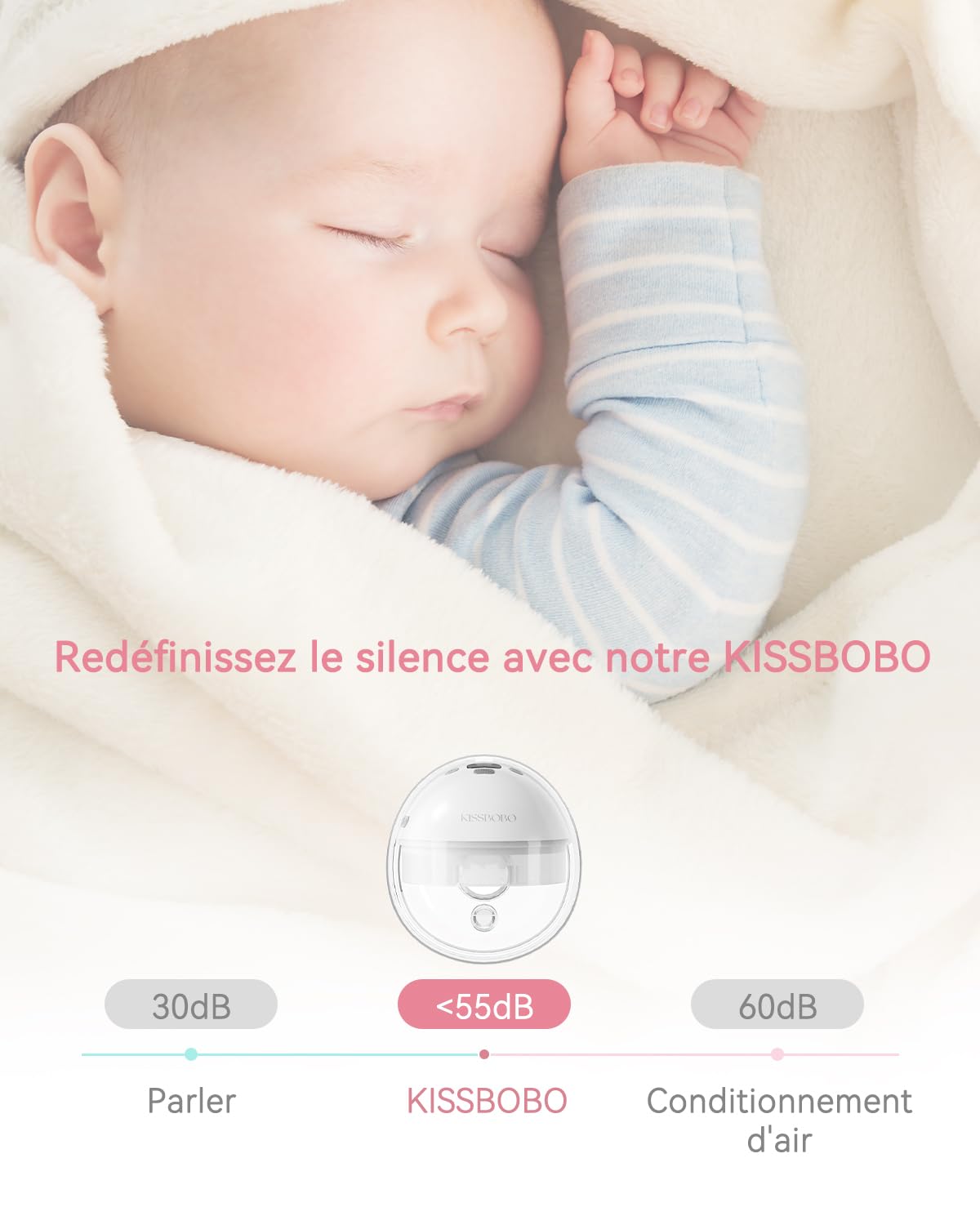 KISSBOBO K6 Tire Lait Electrique Main Libre Double, Portable et Discret, 4 Modes 19 Niveaux, Aspiration 280mmHg, Fonction Pause et Mémoire, Sans BPA, pour Allaitement au Quotidien, Blanc 2 Pack