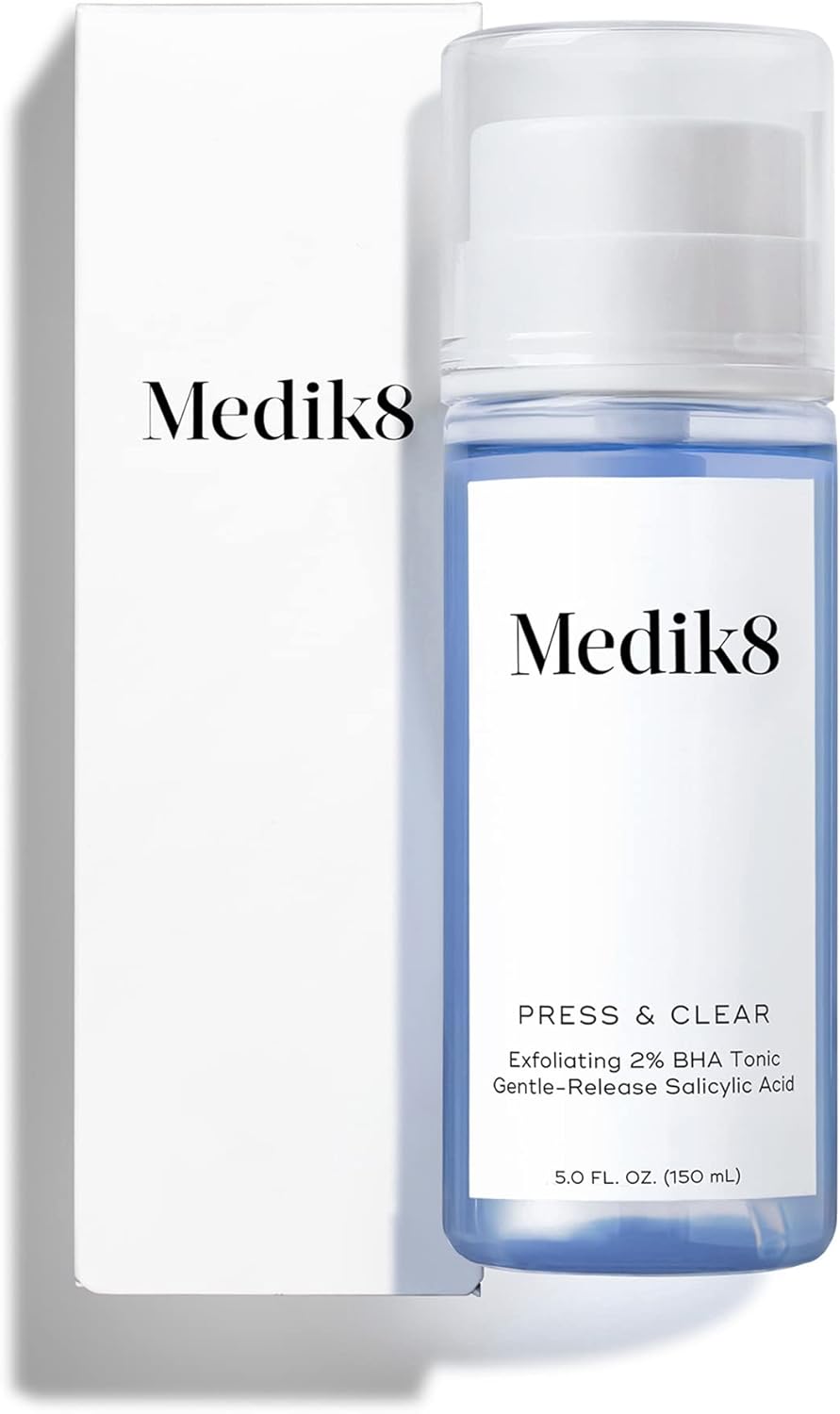 Medik8 Press and Clear – Clarifying Facial Tonic – Exfoliating BHA Face Toner for Women and Men – Gentle-Release Salicylic Acid Face Tonic – 5 oz