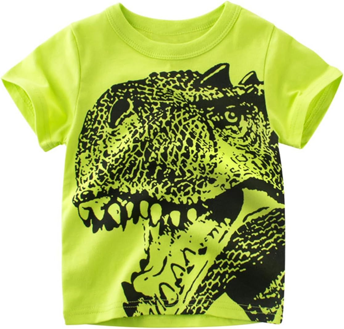 Toddler Boys Dinosaur Shark T-Shirts Short Sleeve Car Excavator Graphic Tees - Image 4