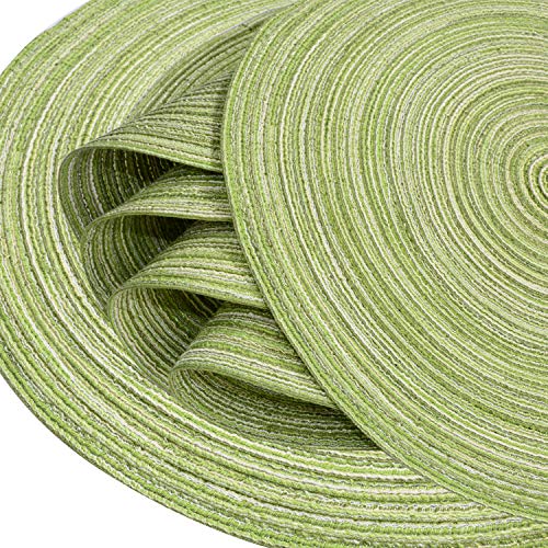 Round Braided/Woven Placemats, Indoor/Outdoor Placemat/Charger, Kitchen Mat For Dinning Table Washable Set Of 6 Green #TOP2