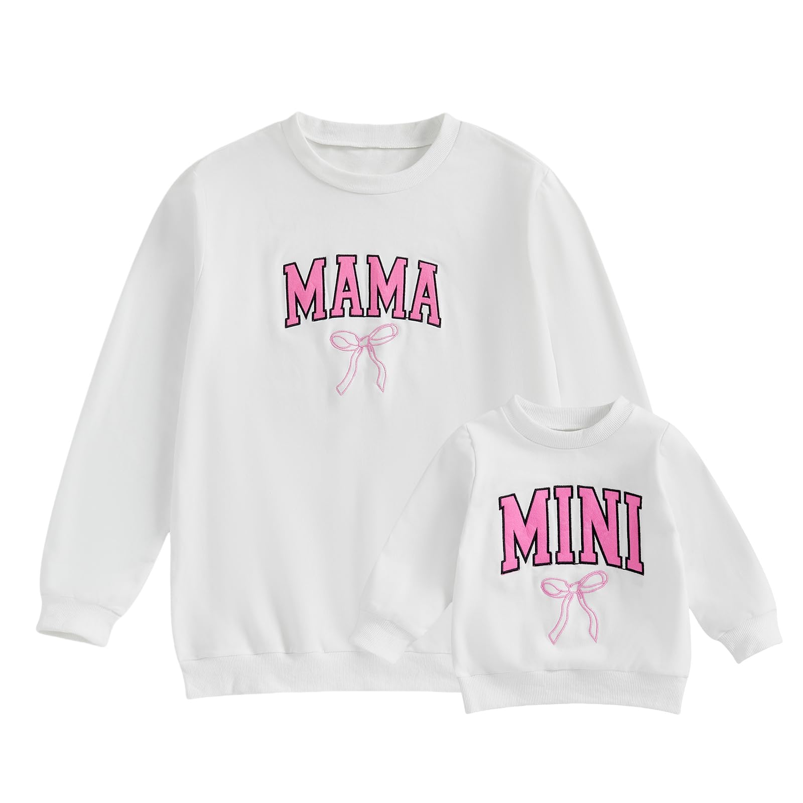 WinioderMommy and Me Matching Outfits Cute Bow Mama and Mini Long Sleeve Crewneck Sweatshirt Tops Mother Baby Matching Clothes