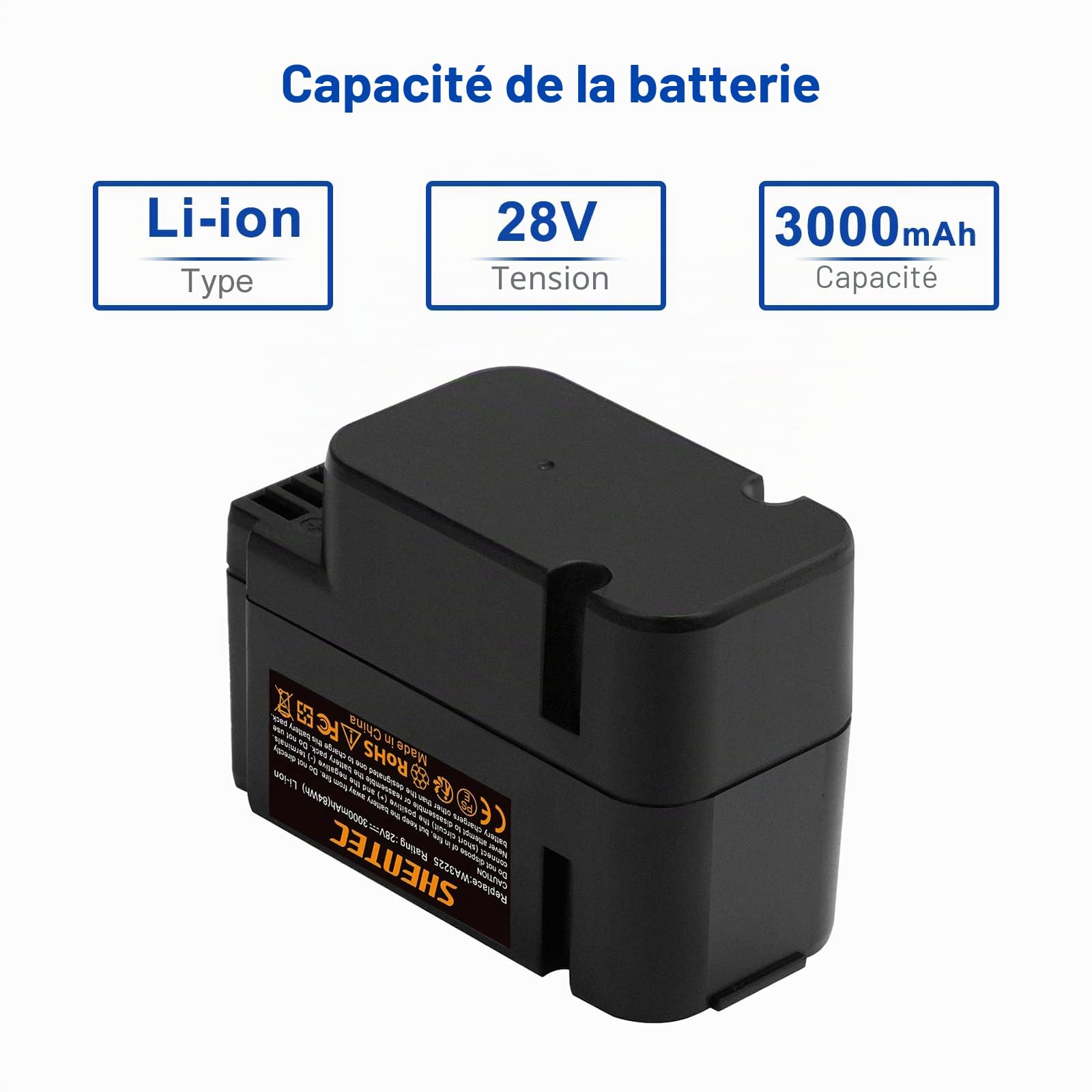 28V 3000mAh Li-ION Compatible avec WA3225 WA3565 L1500i WG798E M500B WG755E M800 WG790E WG794E WG794EDC Landroid M1000 WG791E.1 M1000 00i WG. 796E.1 M500 WG754E M800