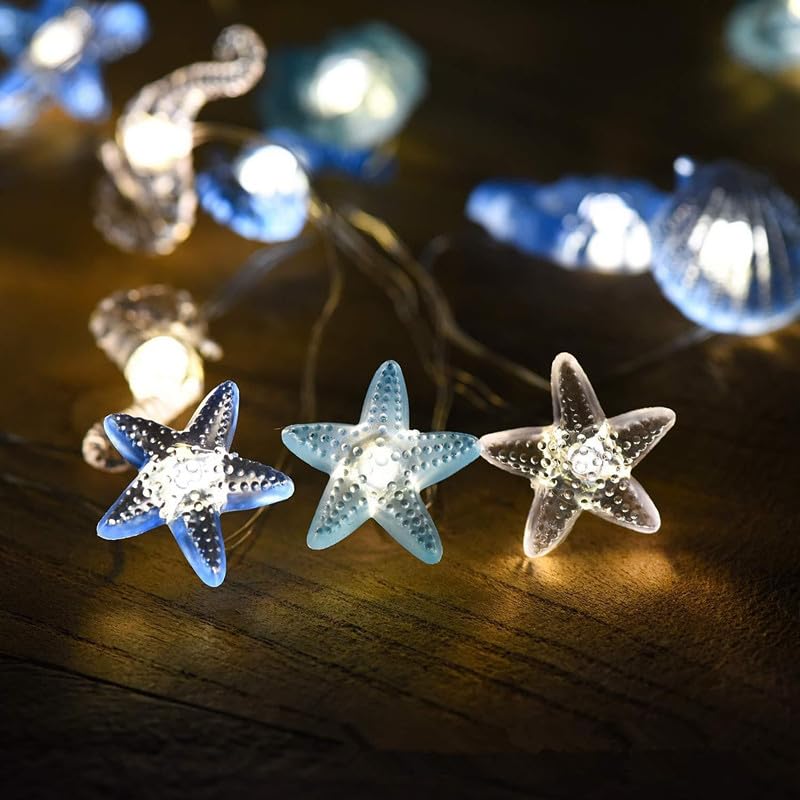 zhonghua Sea Fairy String Light, 3M 30LED Beach String Lights Ocean Decor String Lights Silver Wire Battery (Starfish)
