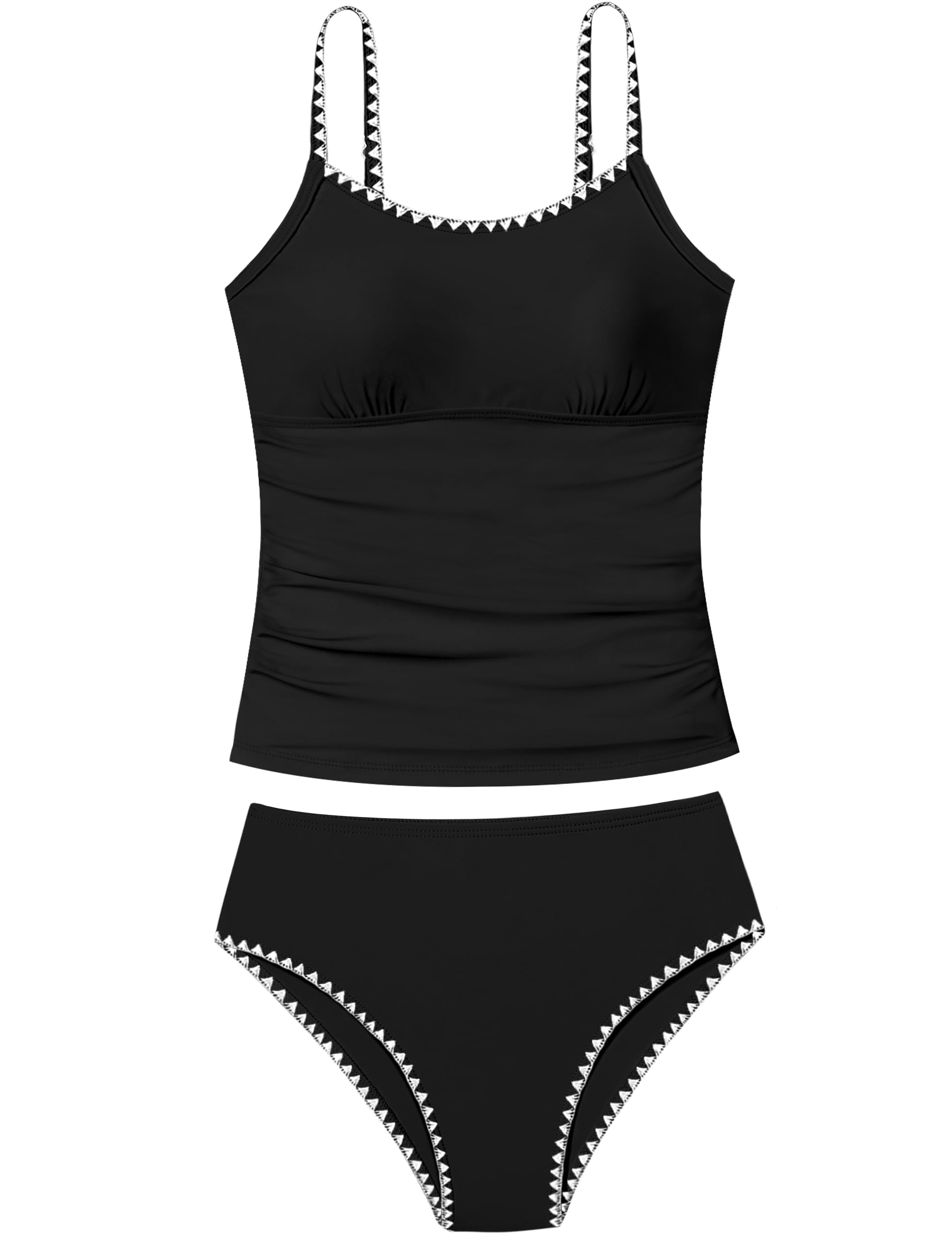 Photo 1 of ***NO BOTTOMS*** TyeSmo Girls Swimsuit Solid Color Tankini Contrast Trim Swimwear Swimsuits for Teen Girls Size 16 Swimsuit Teen Bathing Suits for Girl 16-18 Padded Teens Girl Swimsuits Black (TOP ONLY)