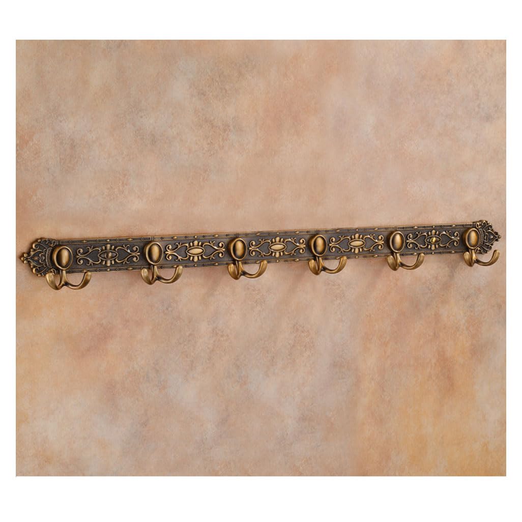 LMYSXAOZ Vintage Metal Coat Rack Wall Mount, Aluminum Thickened Hooks Hanging Rail Antique Clothes Towel Racks for Bathroom Entryway Bedroom Behind The Door 6hook