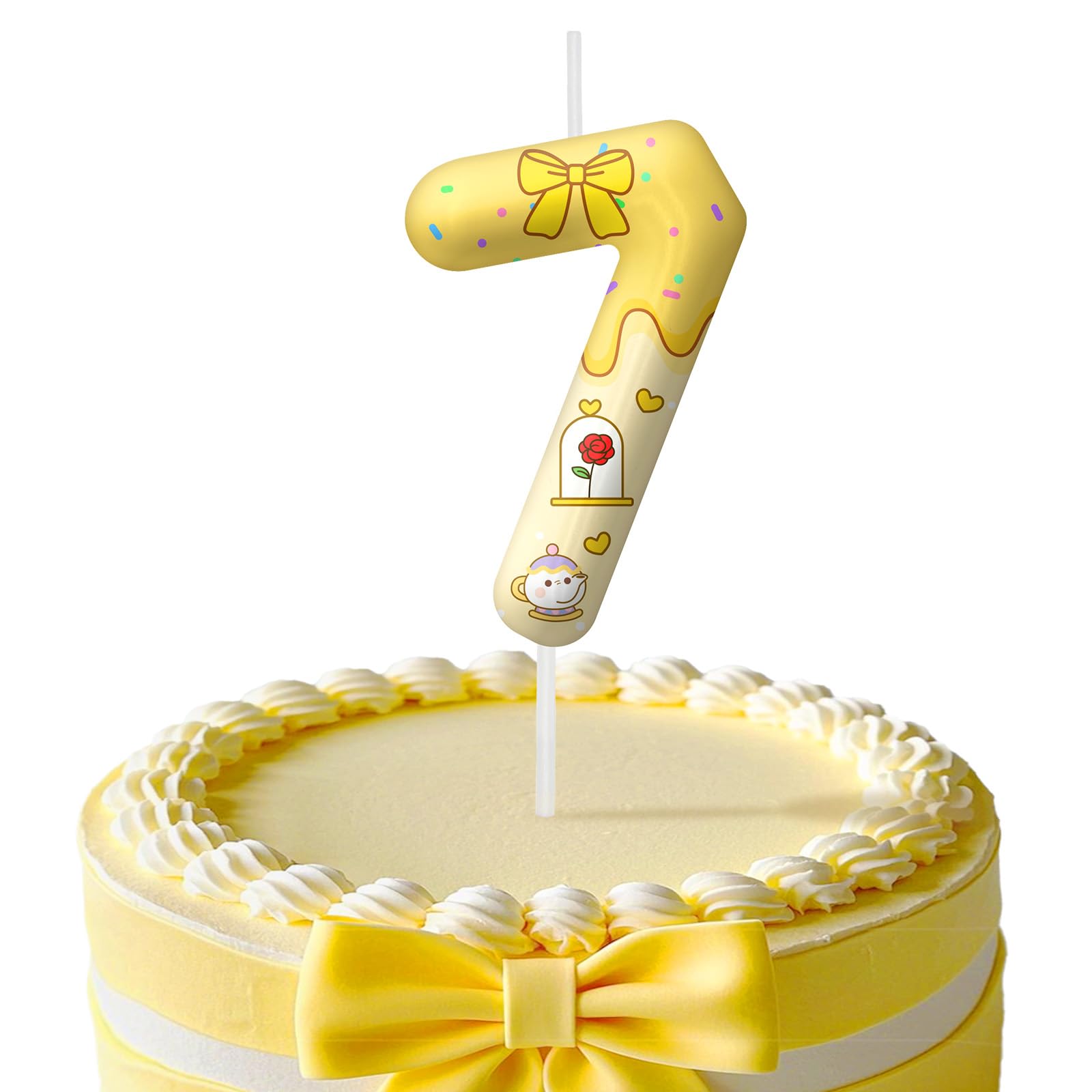 Yellow Cartoon Birthday Candles, Number 7 Candle Yellow Themed Birthday Party Supplies, 2.4 inch Birthday Candles for Cake Topper Party Decorations, Birthday Decorations for Boys Girls (Number 7)