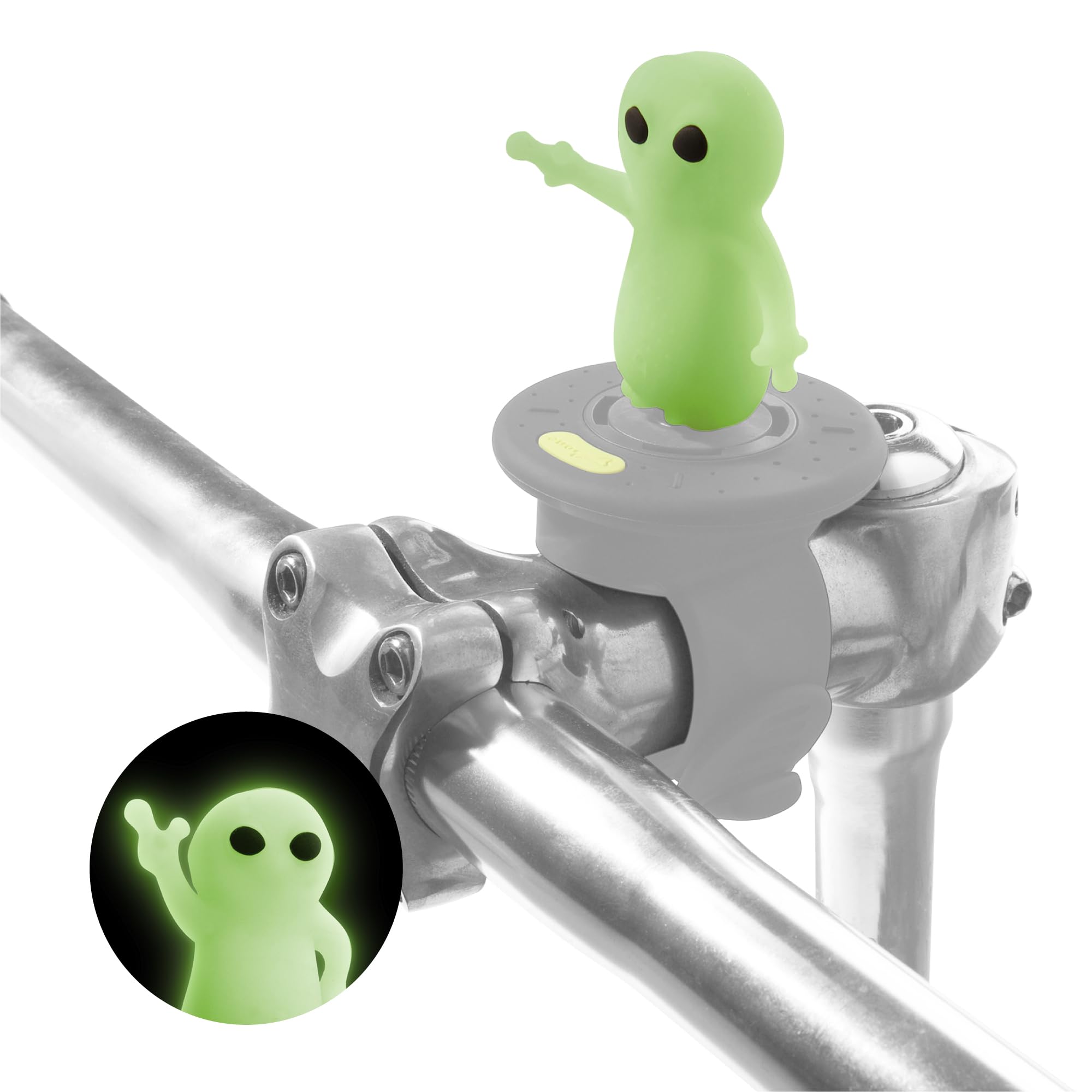 BONE Character Bike Domestique, Cute Bicycle Ornament for Stem Mount, Waterproof Silicone Toy Decoration for Scooters, Cycling Accessory for kids and Adults Lock-On Type - Night Glow Alien