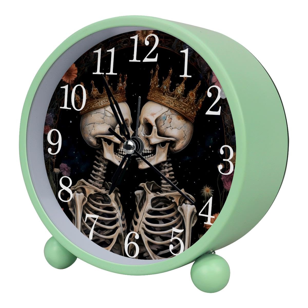 Luoweisi Alarm Clock Skeletons Kiss, Silent Non-Ticking with Night Light