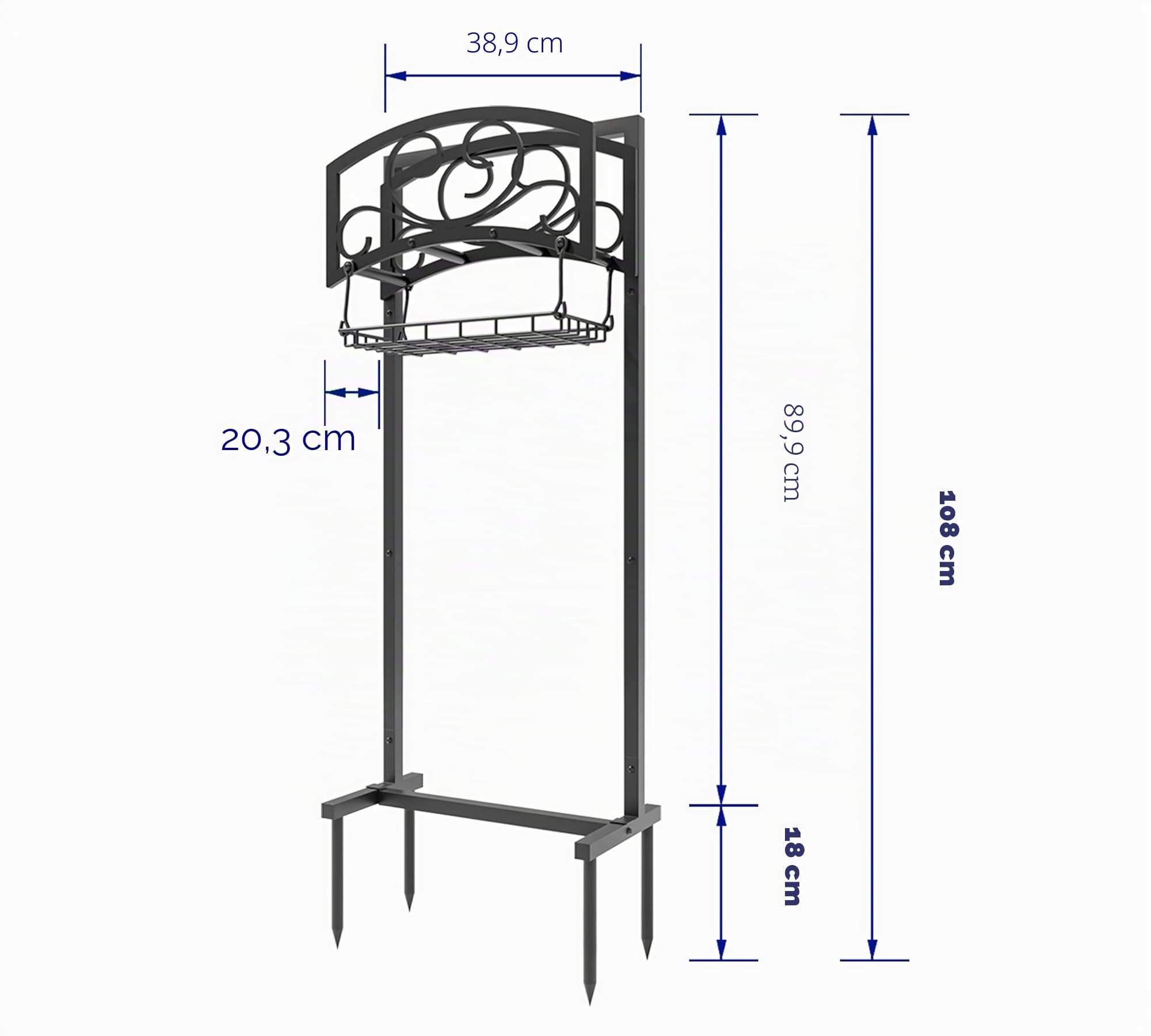 Kingson freistehender Gartenschlauchhalter mit Aufbewahrungskorb, strapazierfähiger, schwarzer pulverbeschichteter Stahl, hält 45 m Schlauch