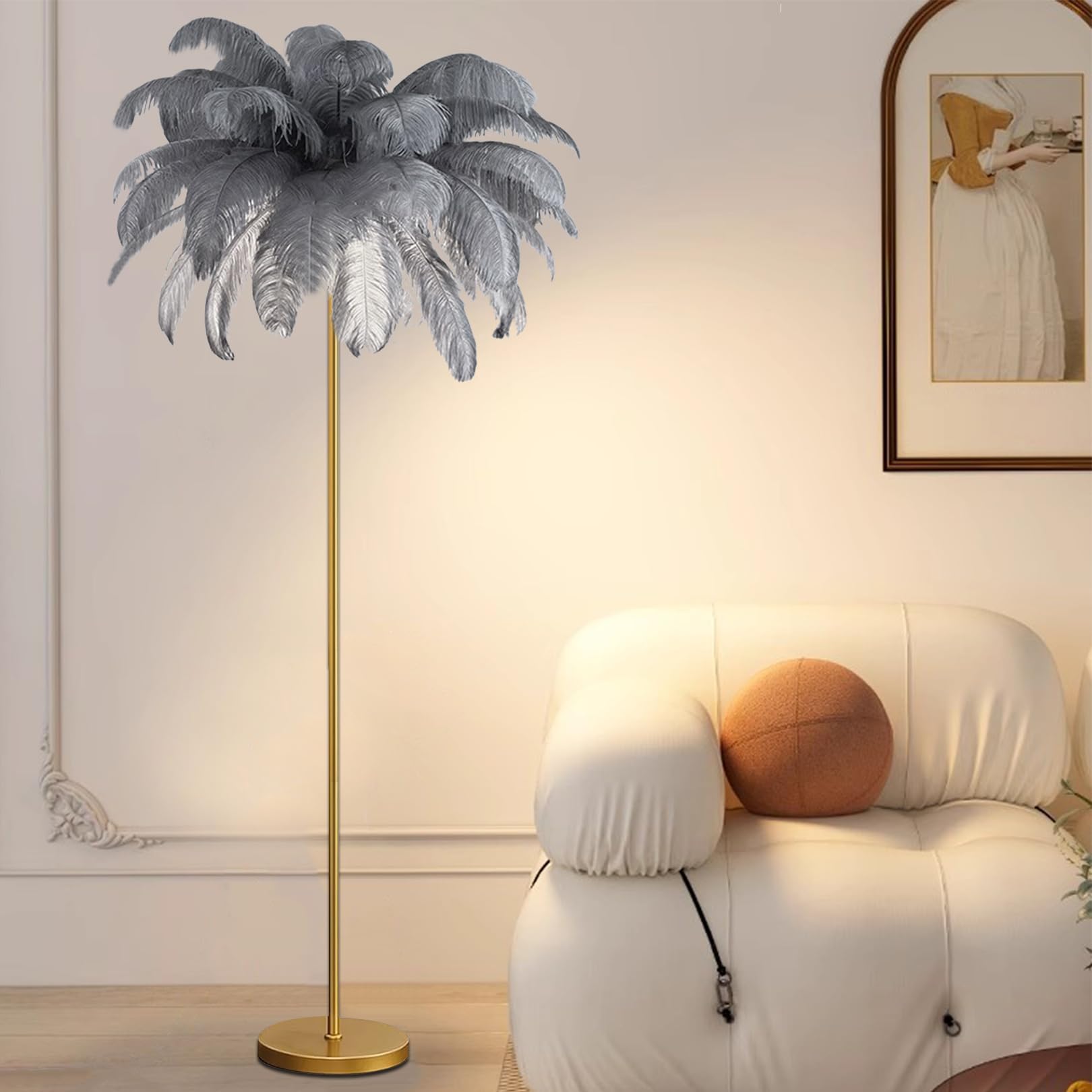 Lampadaire en plumes d'autruche pour salon et chambre cocon