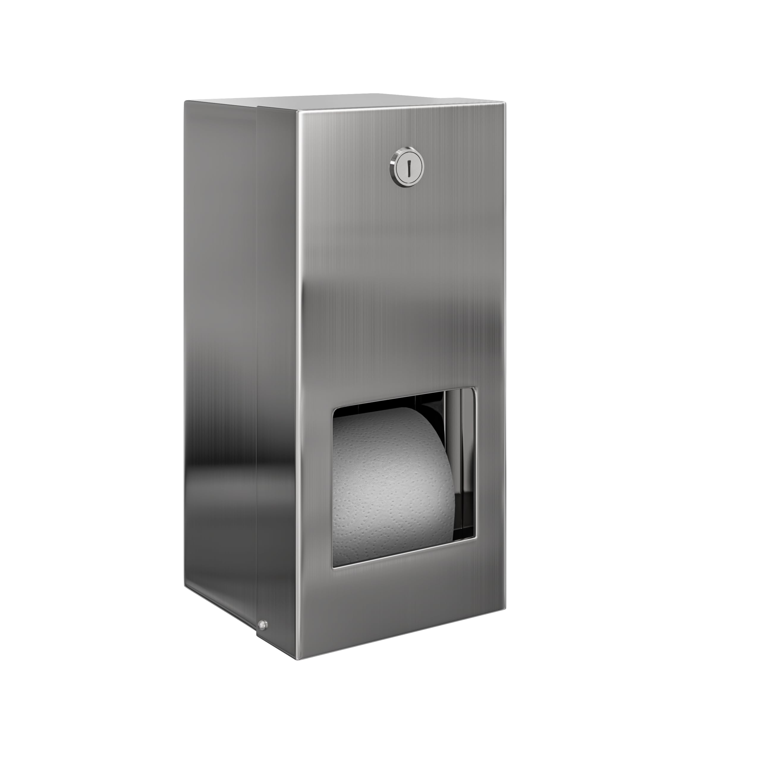 Flode CALI Double Toilet Roll Holder - Satin Stainless Steel Wall Mounted Toilet Paper Dispenser - Lockable Commercial Toilet Roll Holder - Holds 2 Standard Rolls
