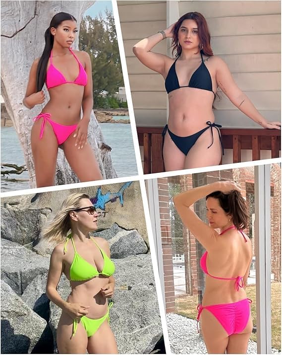Holipick Two Piece Triangle Bikini Sets for Women String Bathing Suit Halter Top with Side Tie Bikini Bottom - Image 6
