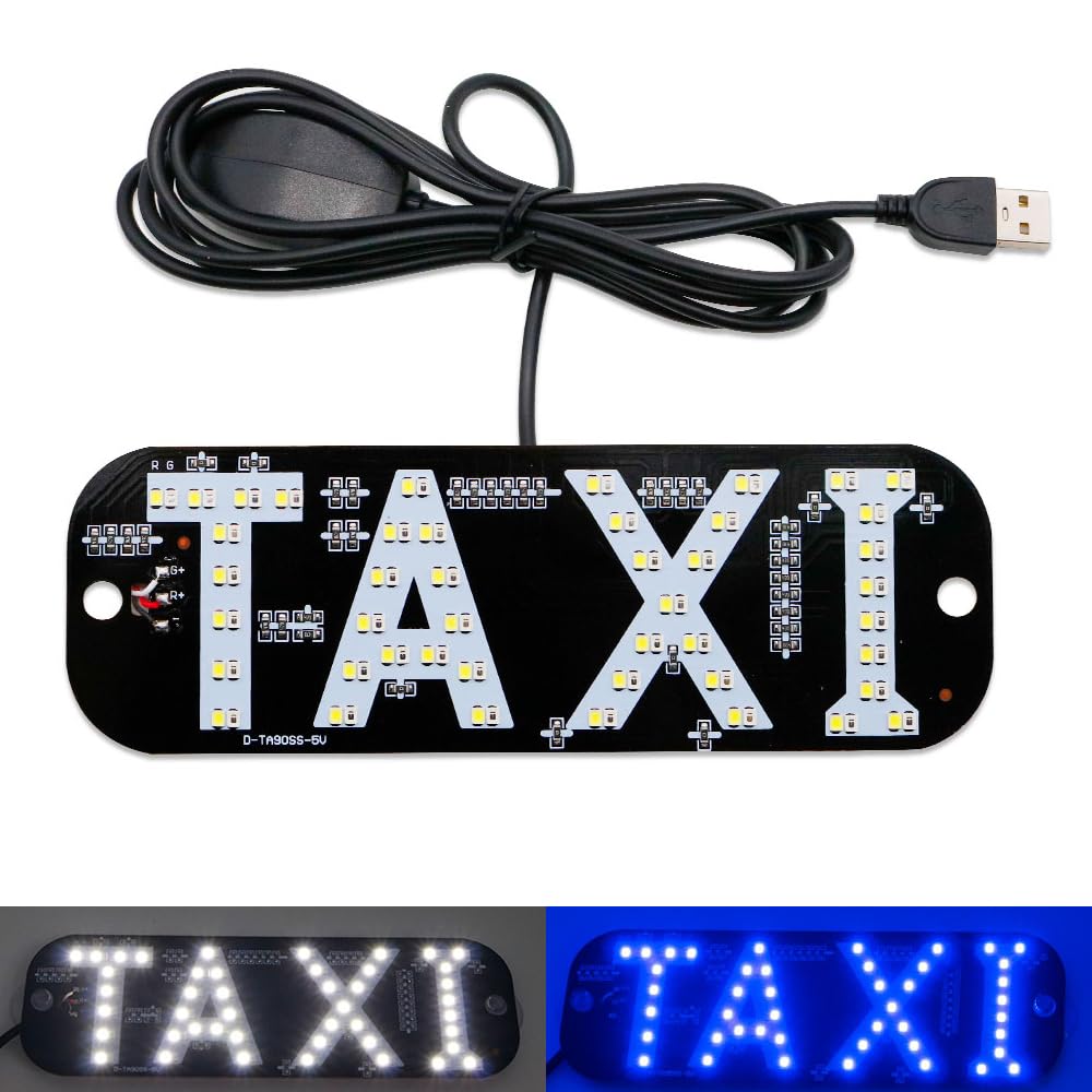 YSY Juren Taxi Sign, 2colors LED Light Logo,on Car Window with DC 6V Car Charger Inverter for Rideshare Driver Taxi Light up Sign (White and Blue)