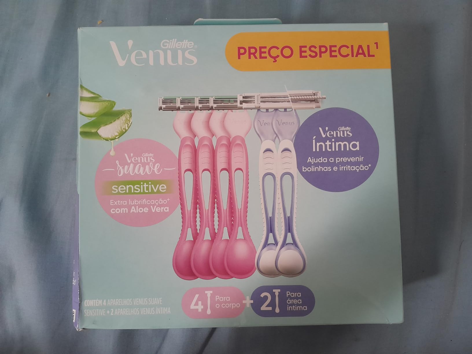 1 Kit Gillette Venus Suave, Aparelho de Depilação Descartável com Aloe, 4 Uds + Gillette Venus Íntima, Aparelho de Depilação Íntima Feminino Descartável, 2 Uds 1 Kit Gillette Venus Suave, Aparelho de Depilação Descartável com Aloe, 4 Uds + Gillette Venus Íntima, Aparelho de Depilação Íntima Feminino Descartável, 2 Uds