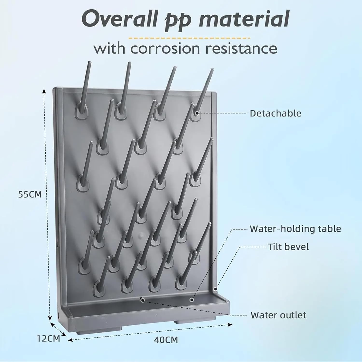 Lab Supply Drying Rack Pegboard Bench-top/Wall-Mount Laboratory Glassware Detachable Pegs Lab Drying Draining Rack Cleaning Equipment (52 Pegs, Grey)