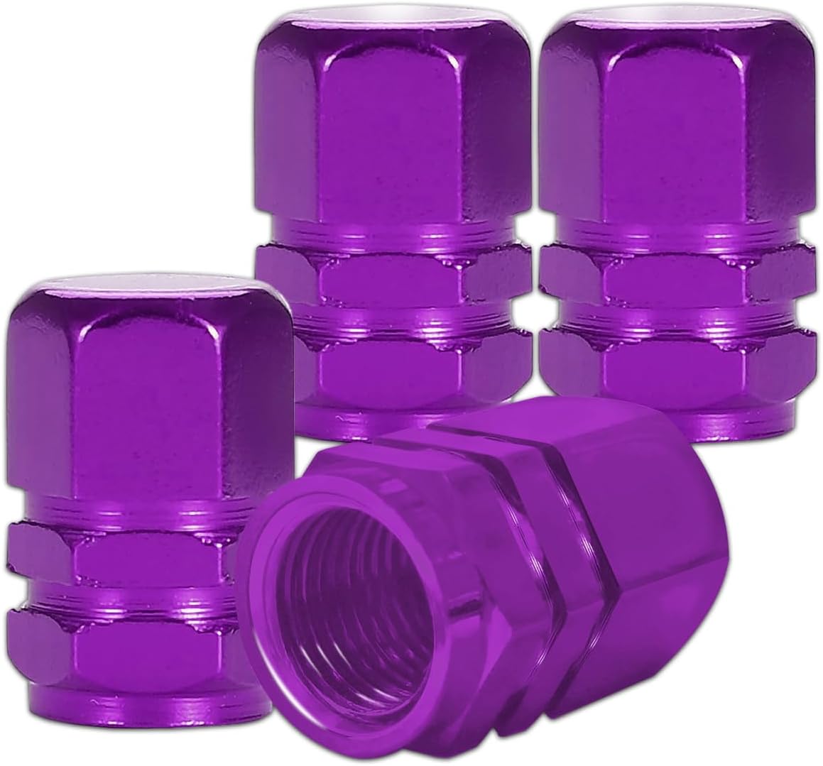4Pcs Car Tire Valve Stem Caps, Aluminum Alloy Wheel Valve Covers with Rubber O-Ring, Corrosion Resistant Leak-Proof Tire Air Cap Set, Universal Car Accessories for Cars, Trucks, Bikes (Purple)