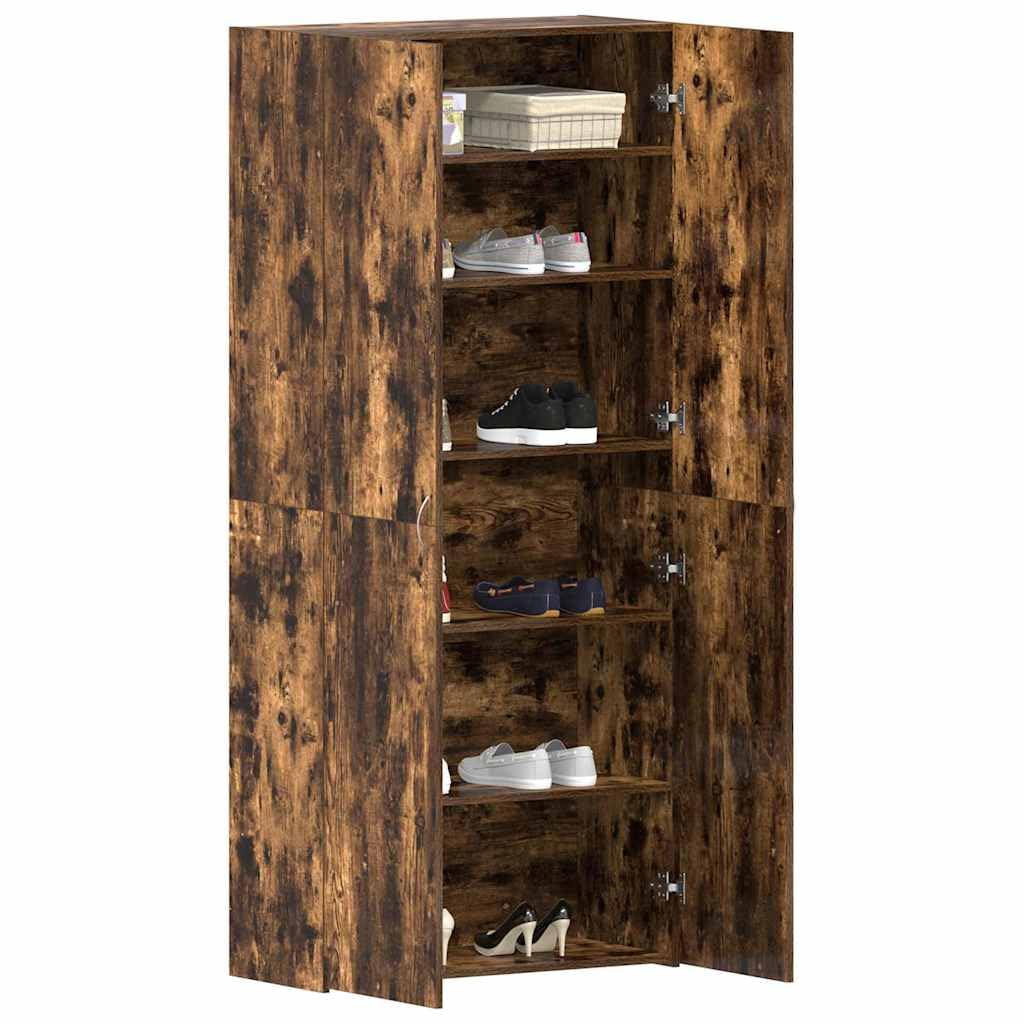Zapatero multicolor 80 x 35,5 x 180 cm, de madera, zapatero con puertas al ras y asas en D, espacio de almacenamiento estable para zapatillas y botas, mueble de fácil cuidado