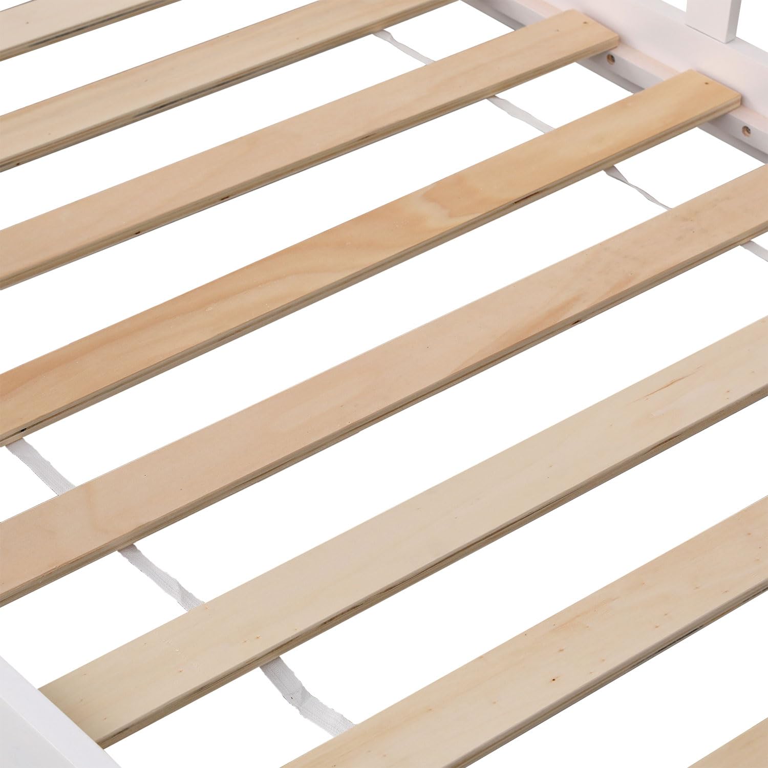 Happy Garden Cama de 190 x 90 cm, Color Blanco Martillo, Marco de Cama de Madera Maciza de Pino con somier de láminas, barrotes de Seguridad y Cama Nido