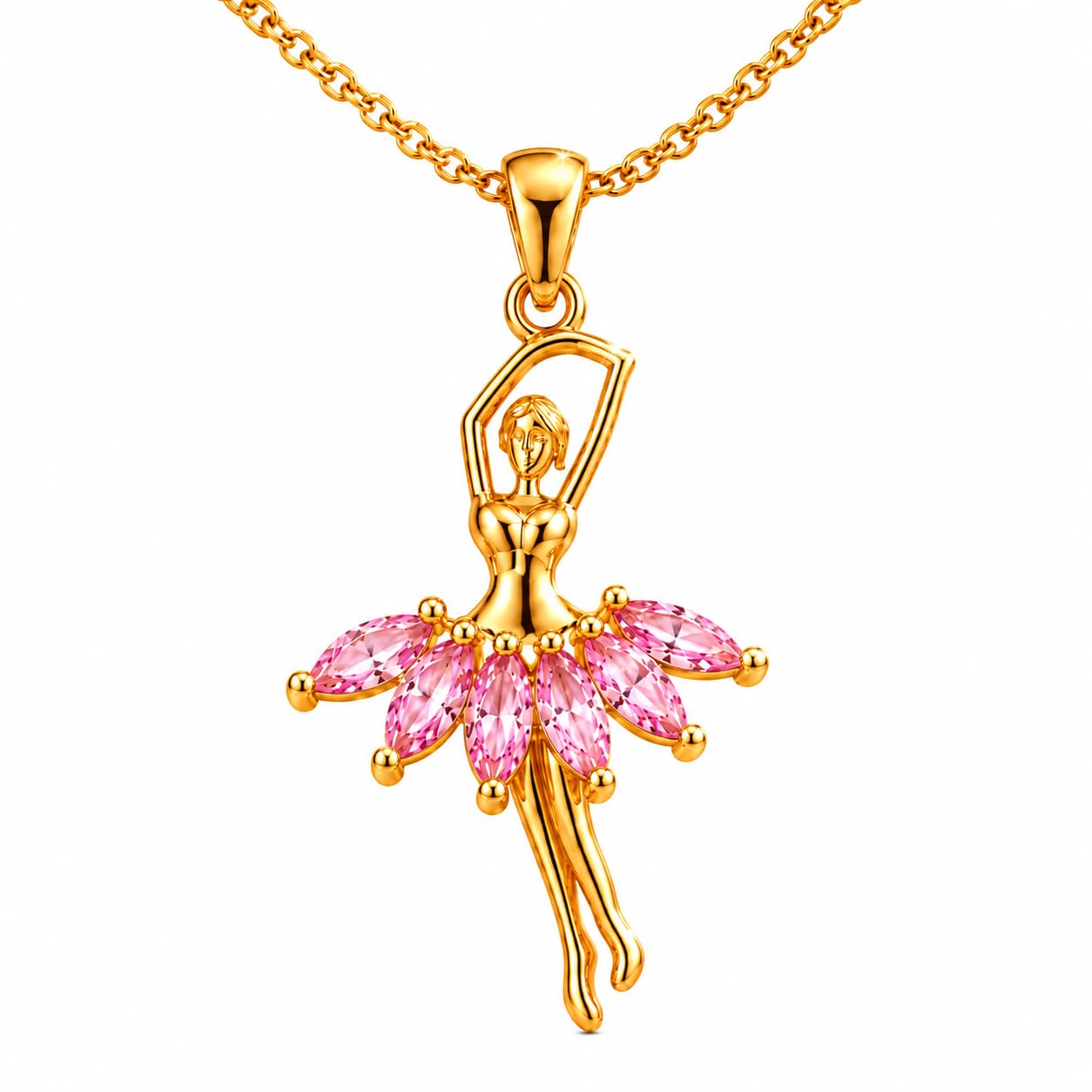 18K Gold Plated Anti Tarnish Ballerina Pendant Necklace for Women & Girls | Pink Crystal Ballet Dancer Pendant Chain with Premium Chain | Lightweight Fashion Jewellery | Daily Wear | Birthday, Anniversary & Valentine's Day Gift for Her-image-32