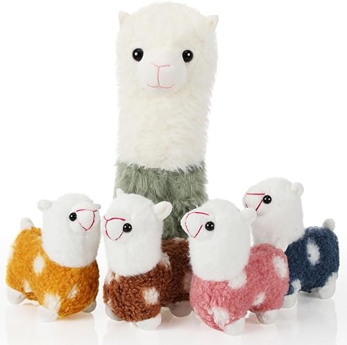 Miniatura 9 de Civaner Animal de peluche de llama con 4 peluches de llama bebé, lindo juego de peluche de alpaca suave Kawaii para niños y niñas, fiesta de