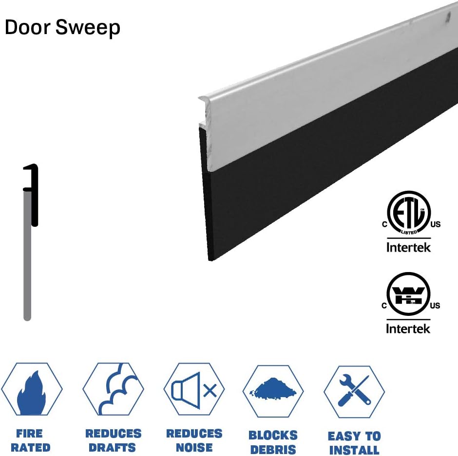 Fire Rated/Aluminum Door Sweep (7W933CA), 7/32”W x 2.5”H (48")