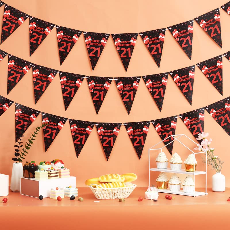 Cheereveal 21. Geburtstag Banner – Schwarz/Silber, 36 Dreiecksflaggen, Wimpelkette Zum Dekorieren