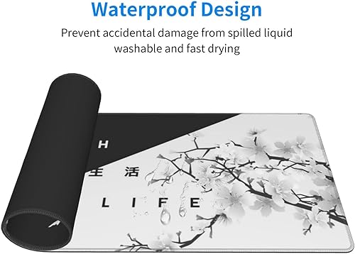 Miniatura 6 de Alfombrilla de mouse para juegos en flor de cerezo en blanco y negro, XL, alfombrilla de escritorio grande extendida, bordes cosidos, alfombrilla de