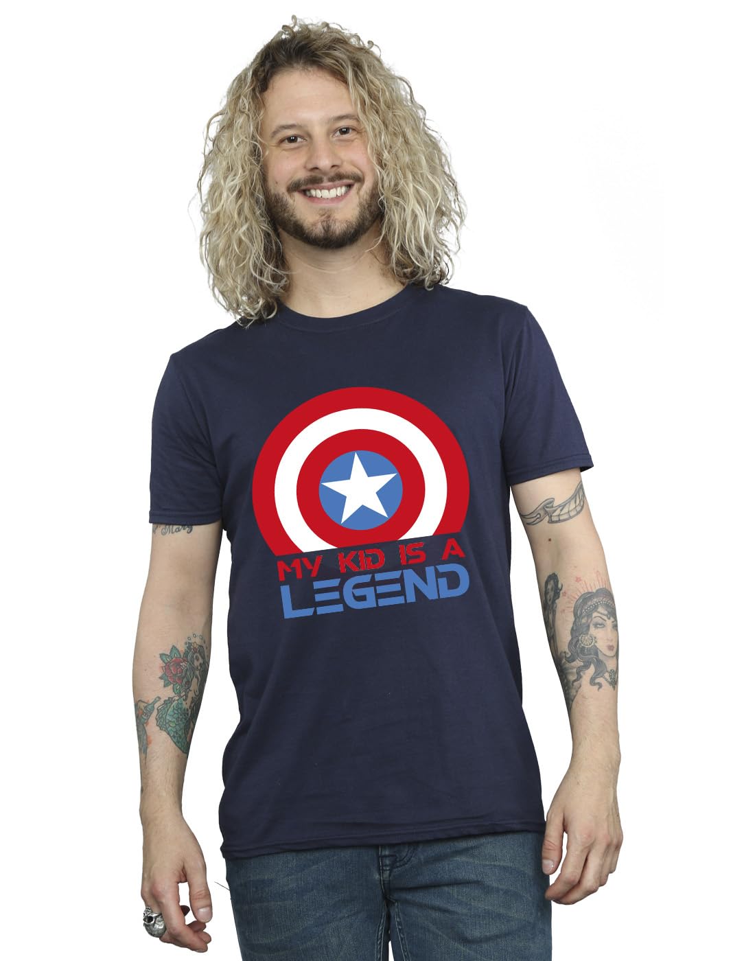 Absolute Cult Men's Navy Blue Marvel Captain America Legend T-Shirt Medium