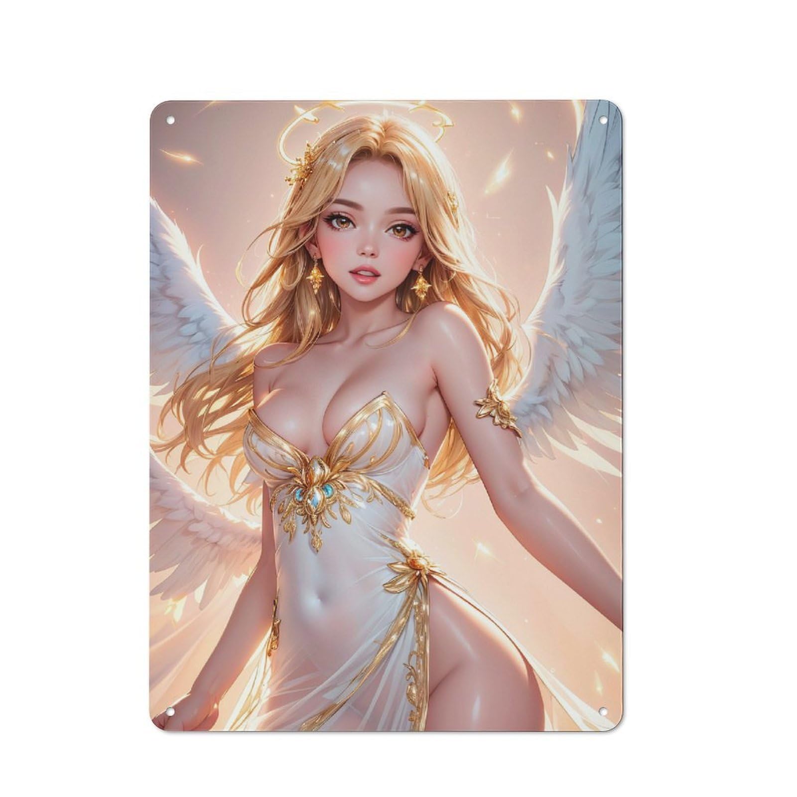 Junmoney Style-23 Vintage Metal Plaque 40X30cm Featuring Blonde Angel With Wings And Halo For Home Bar Wall, A Metal Wall Feature For Home Bars And Entertaining Spaces