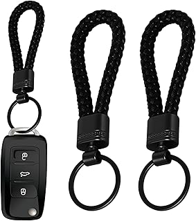 Pack of 2 Braided Leather Key Fobs, Unisex Key Holder, Key Ring, High-Quality Braided Leather Keyring, Leather Car Key Fob for Car, Motorcycle and Home, Black