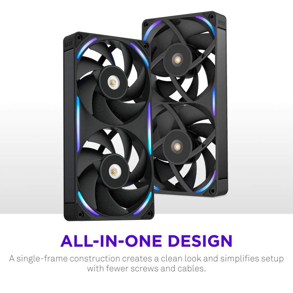 NZXT F240X - Wentylator Wydajnościowy RGB PWM single-frame 240mm - Czarny | Zestaw single-frame 240mm z dwoma wentylatorami RGB 120mm. Maks. airflow i ciśnienie statyczne, podświetlenie przez CAM.
