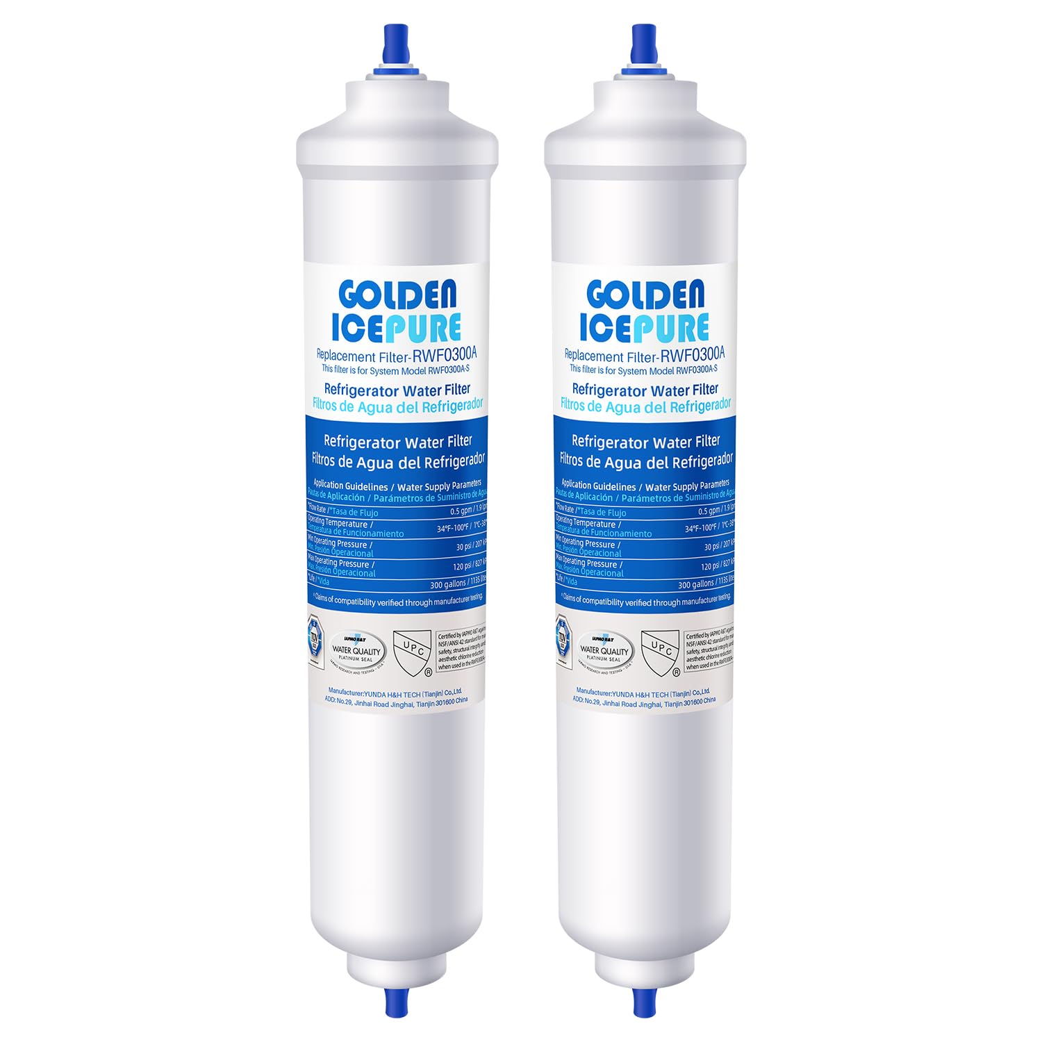 GOLDEN ICEPURE Filtro de agua para refrigerador Compatible Con Samsung DA29-10105J, DA29-10105J HAFEX/EXP, DA99-02131B, WSF-100, EF9603, HAIER LG Refrigerador de línea, 2 piezas,