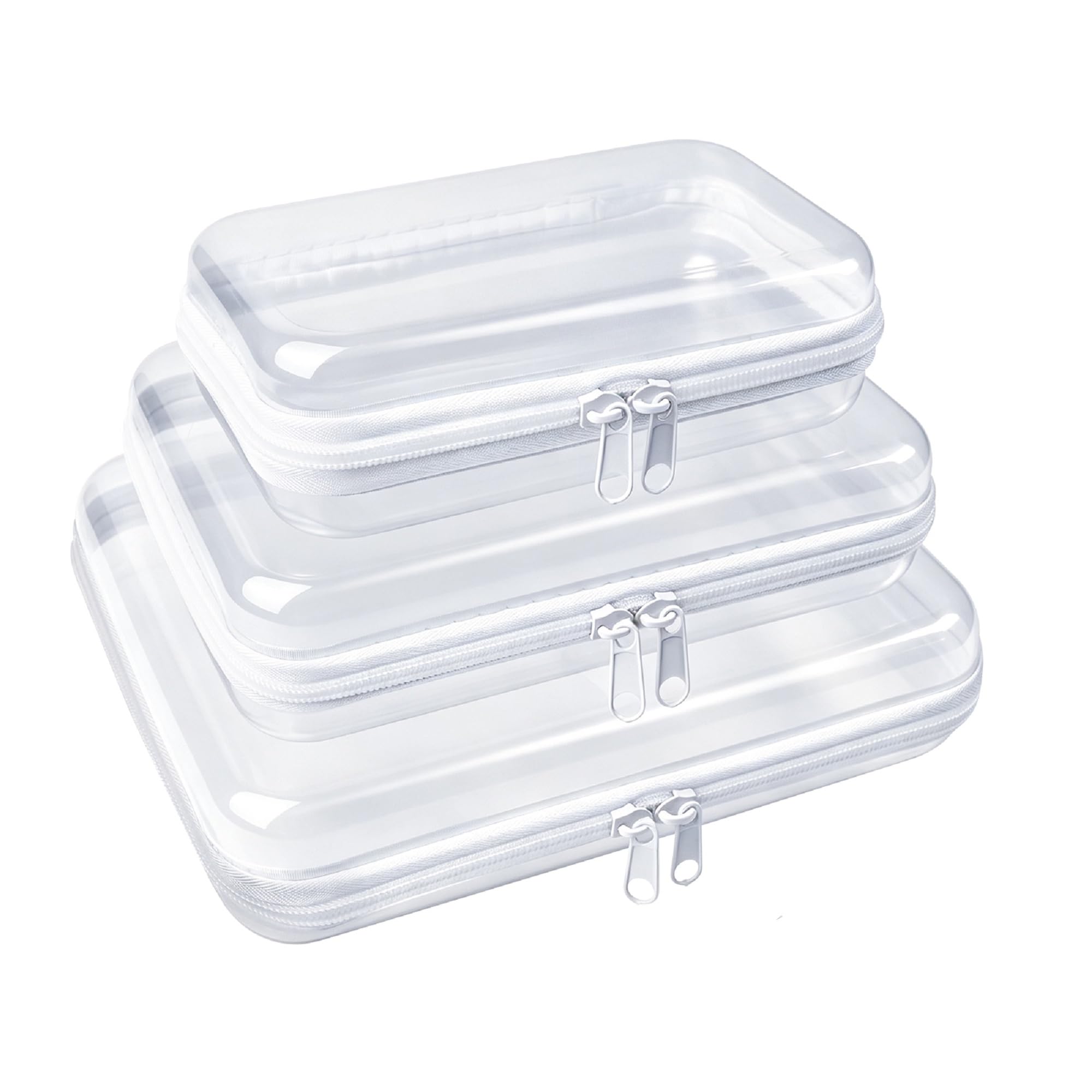 3PCS Clear Hard Shell Zipper Cases, Waterproof Travel Toiletry Toys Bags