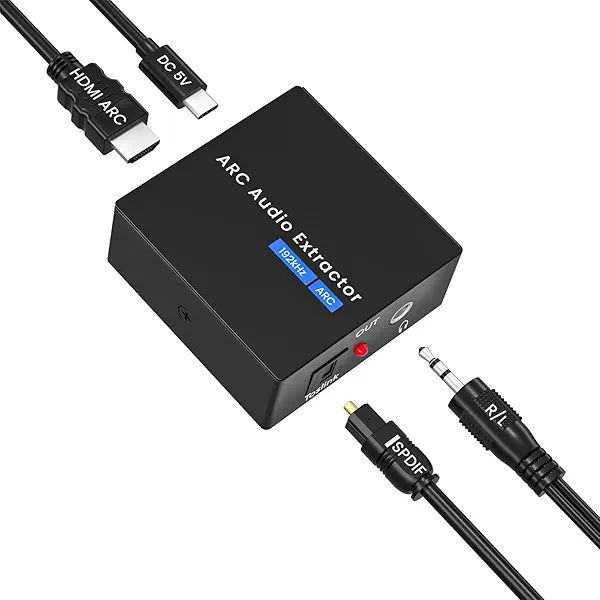HDMI ARC to Optical Converter, 192KHz ARC to Optical Analog 3.5mm Audio Extractor Adapter HDMI ARC to RCA Audio Converter Splitter for TV to Sound System Speaker Amplifier