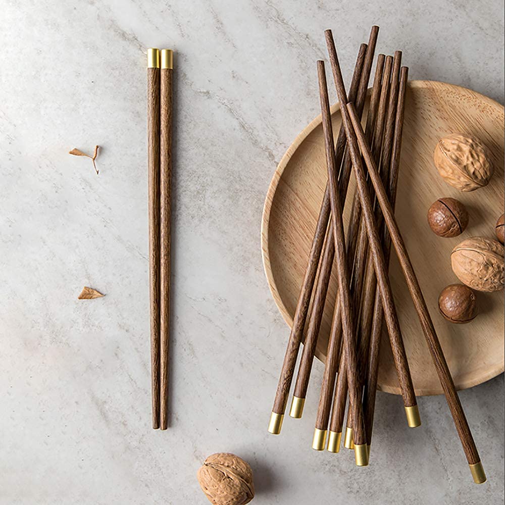 Baguettes réutilisables Lot de 5 Paires de Baguettes en Bois Dur, Style Japonais, réutilisables, Classiques, saines, en Bambou Naturel, avec Coffret Cadeau, lavables au Lave-Vaisselle, 25 cm