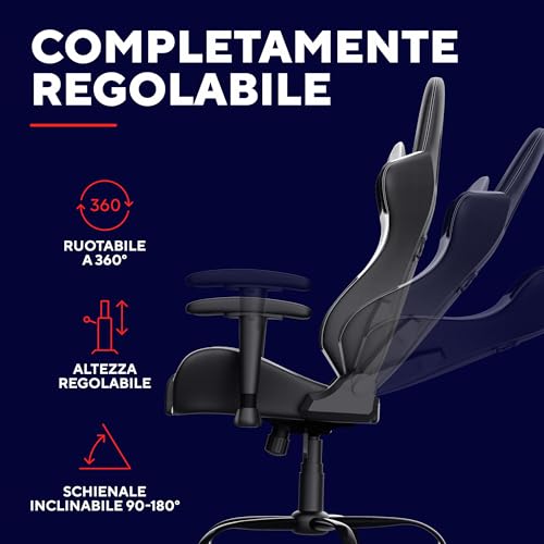 GXT 708W Resto Sedia Gaming, Sedia 360° con Cuscini Rimovibili, Regolabile in Altezza, Sedia Girevole da Scrivania per PC, Ufficio, per Gioco – Bianco - Sedia gaming - Immagine 4