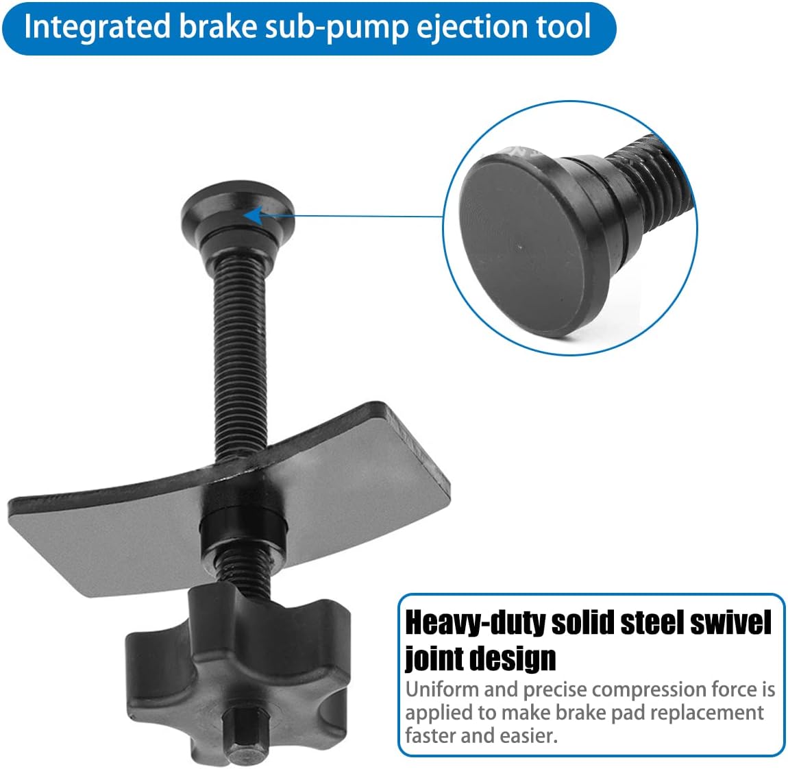 AUCELI Disc Brake Pad Spreader, Swivel Disc Brake Pad Separator Tool with Comfort Tightening Knob, Carbon Steel Piston Brake Caliper Compression Tool for Precise Even Compression, Car Accessories